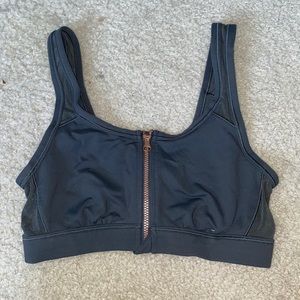 gunmetal zip up sports bra